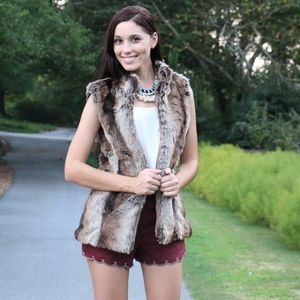 Vanilla Monkey | Womens Faux Fur Sleeveless Vest Brown Size M